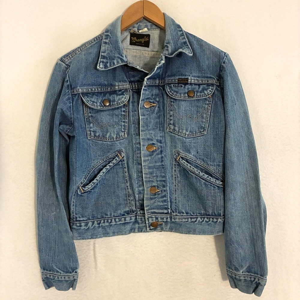Vtg 70s 80s Wrangler 124MJ Denim USA Made Trucker Jacket Mens 36 Slant Pockets - Picture 1 of 14